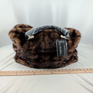 Dennis Basso NWT Brown Faux Fur Travel Tote Weekender Bag Tiger Mills